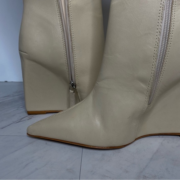 Schutz Asya Up Eggshell Leather Pointy Toe Wedge Tall Boot 8 1/2 B - Picture 9 of 16